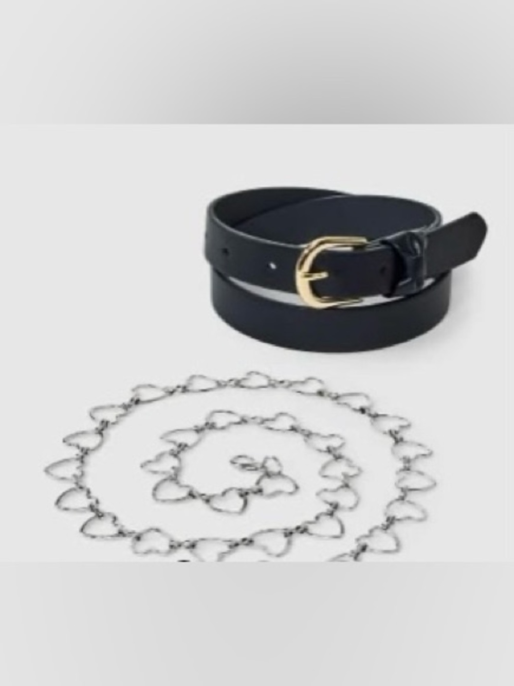 Black Belt with Gold Buckle and Silver Heart Chain